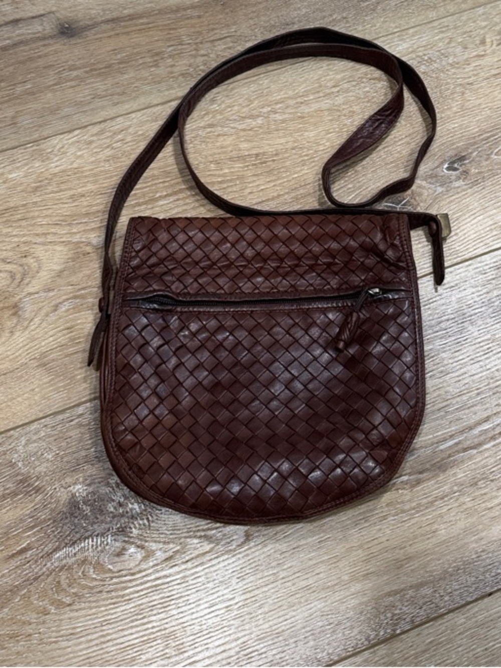 Vintage Bottega Veneta Brown woven  Leather Crossbody
